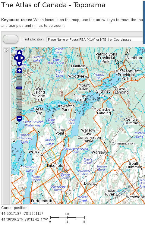 Topographic map north of Toronto, ON, Canada